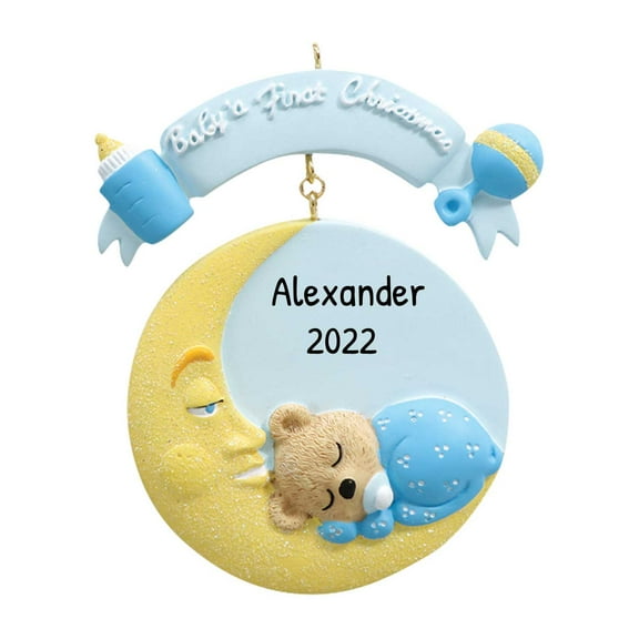 Ornaments by Elves Personalized Baby's First Christmas 2024 Ornament Baby in Moon Ornament .25lbs