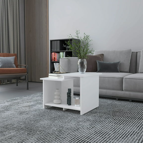 White Coffee Table with Open Storage