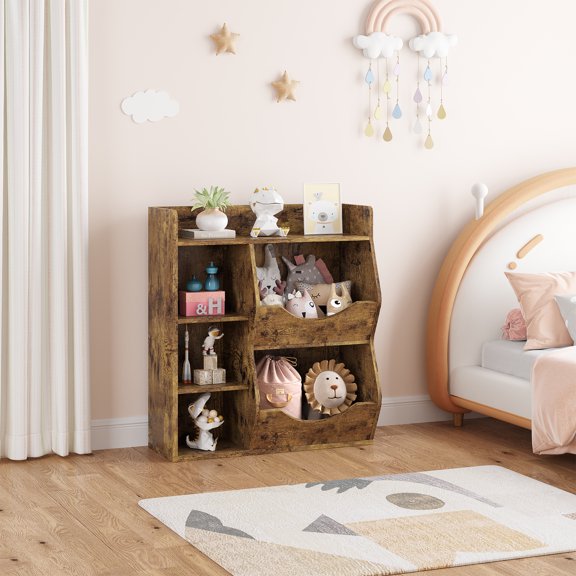 5-Cubby Kids Bookshelf and Bookcase for Storage Books and Toys, Multi Shelf with Cubby Cabinet for Boys and Girls, Toy Storage Cabinet for Kid's Bedroom, Playroom and Nursery
