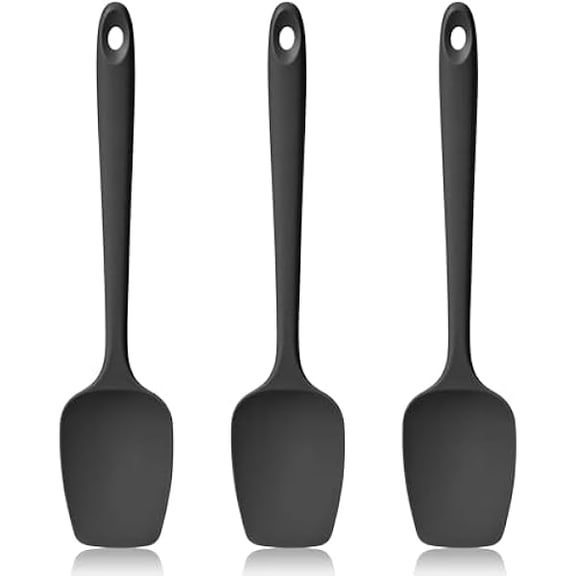 600ºF Heat Resistant Spatulas, High Heat Food reliable Semless Kitchen Silicone Spoon Spoonula Scraper Set for Cooking Baking Mixing Scraping Stirring Nonstick Cookware Pan Bowl (3Pcs,Black)