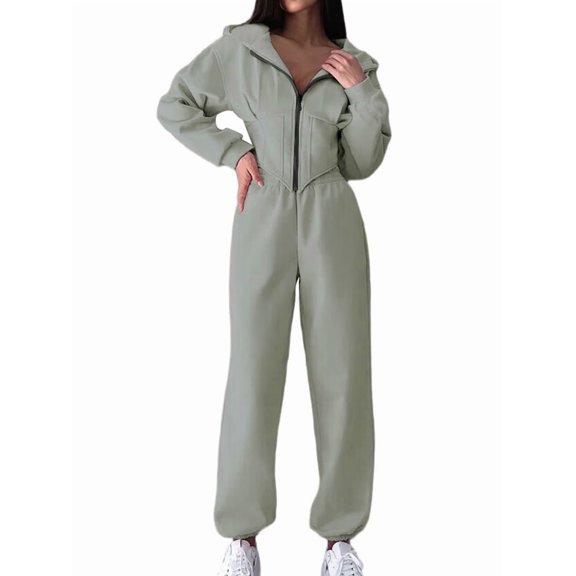 Women 2 Piece Outfits Zip Up Crop Hoodies SweatPants Lounge Matching Sweat Set Winter Trendy Clothes Light Green S