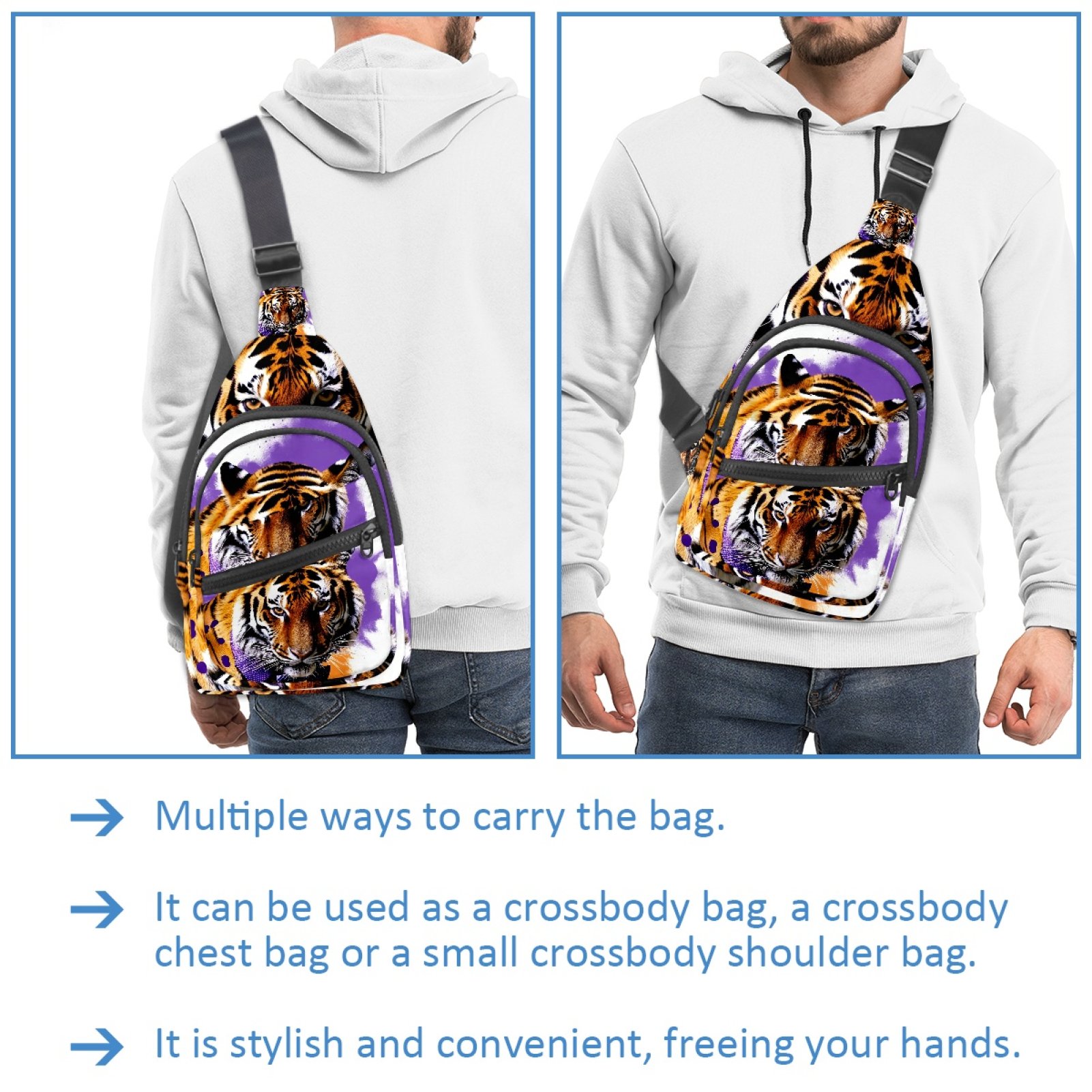 ERJLKXP Animal Tiger Small Mens Women Crossbody Chest Bag, Travel Over Shoulder Sling Bag Backpack Men Side Bag,Daypack
