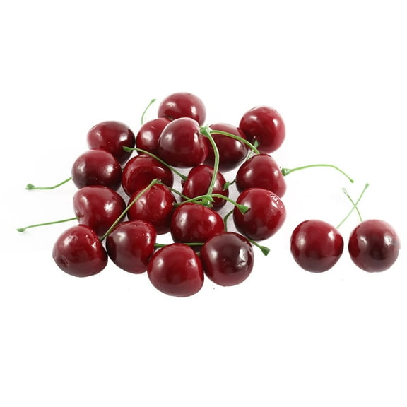 Unique Bargains 20Pcs Artificial Fake Plastic Cherry Party Table Fruit Food Ornament Red Green