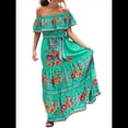 thumbnail image 1 of Vestido de Verano para Mujer, Estampado Floral, Hombros Descubiertos, Sin Mangas, Verde S, 1 of 8