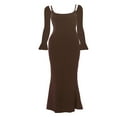 thumbnail image 2 of Robe Longue Élégante pour Femmes Couleur Unie Col Rond Bretelles Spaghetti Robe à Manches Longues Évasées Printemps Automne Robe de Soirée Dos Nu, 2 of 5