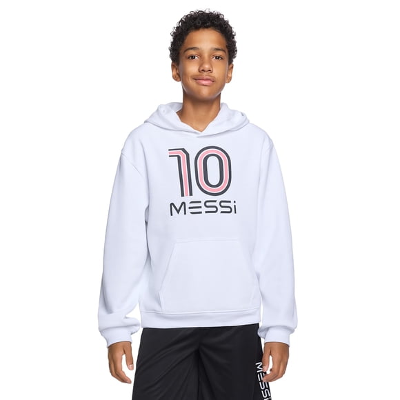 Buzo con capucha Messi para niño, manga larga, polar blanco, talle 14-16