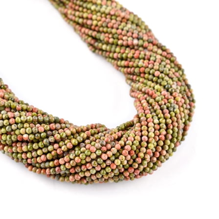 QNAVIC Natural Unakite Gemstone Micro Faceted Rounds Beads Strand Drilled Stone Chakra Healing Crystals DIY Jewelry Making Wholesale Bulk Loose Supply Strand 30 Centimeter (1 Strand)