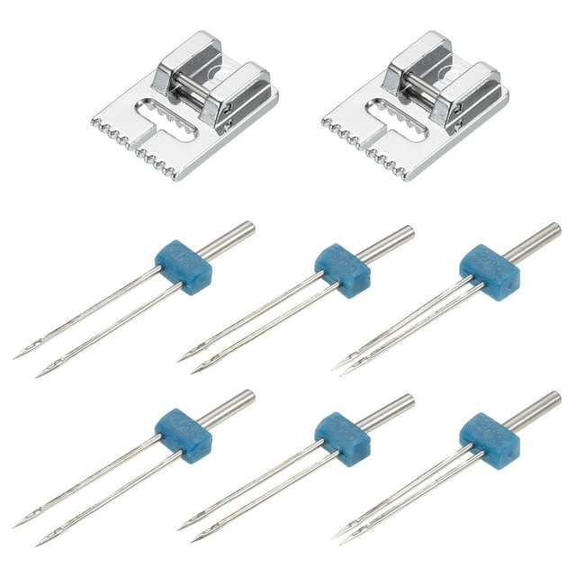 Uxcell Machine à Coudre Aiguille Double Extensible avec Pied-de-Biche à 9 Rainures, 2 Ensembles (Lot de 8)