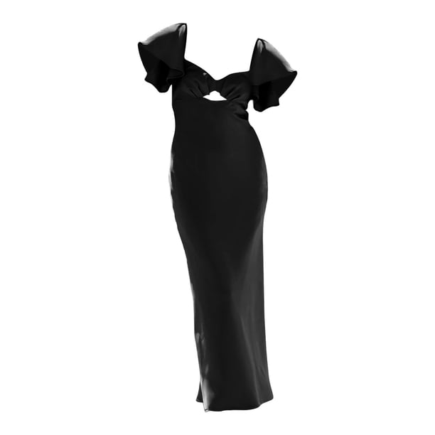 Vestido largo ajustado de manga corta y color liso para mujer - Vestido de cóctel informal - Material de poliéster - Tallas S/M/L/XL