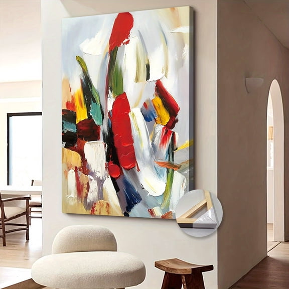 2D Flat 1pc Wooden Framed Extra Large Canvas Wall Art, Modern Abstract Art, Colorful Wall Art Abstract Painting, Oversized Wall Art Canvas, Wrapped Canvas, Ready to Hang