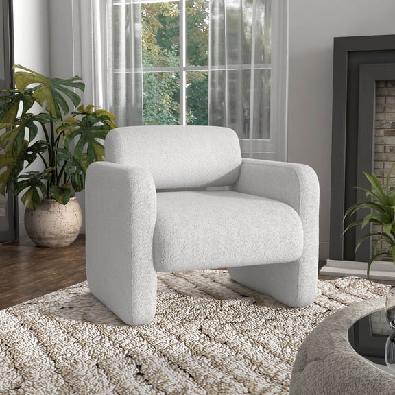 Freesia Boucle Fabric Barrel Accent Chair, White