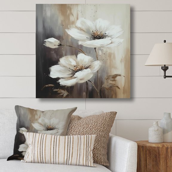 Designart "White Brown Hibiscus Blossoms II" Floral Hibiscus Wall Art Living Room
