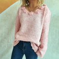 thumbnail image 5 of Women's v Neck Lace Floral Jacquard Sweaters Lightweight Fall Knitted Sweater Pullover Loose Long Sleeve Tops, 5 of 5