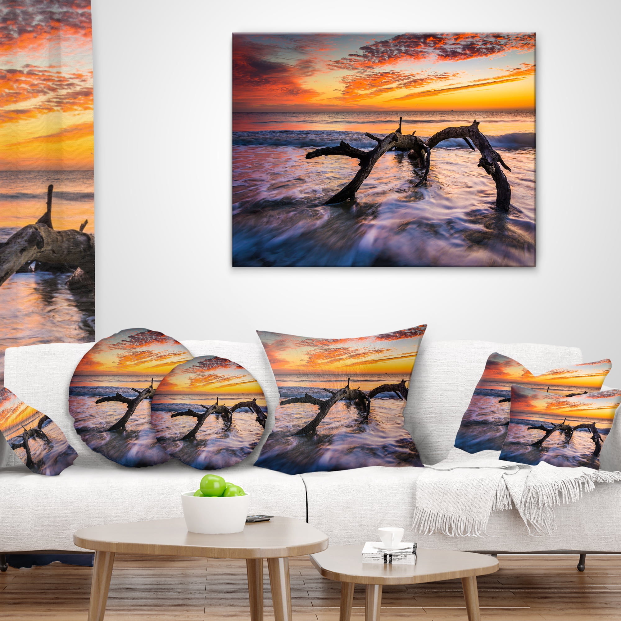Designart 12" x 20" Multi-color Sea Shore Polyester Throw Pillow