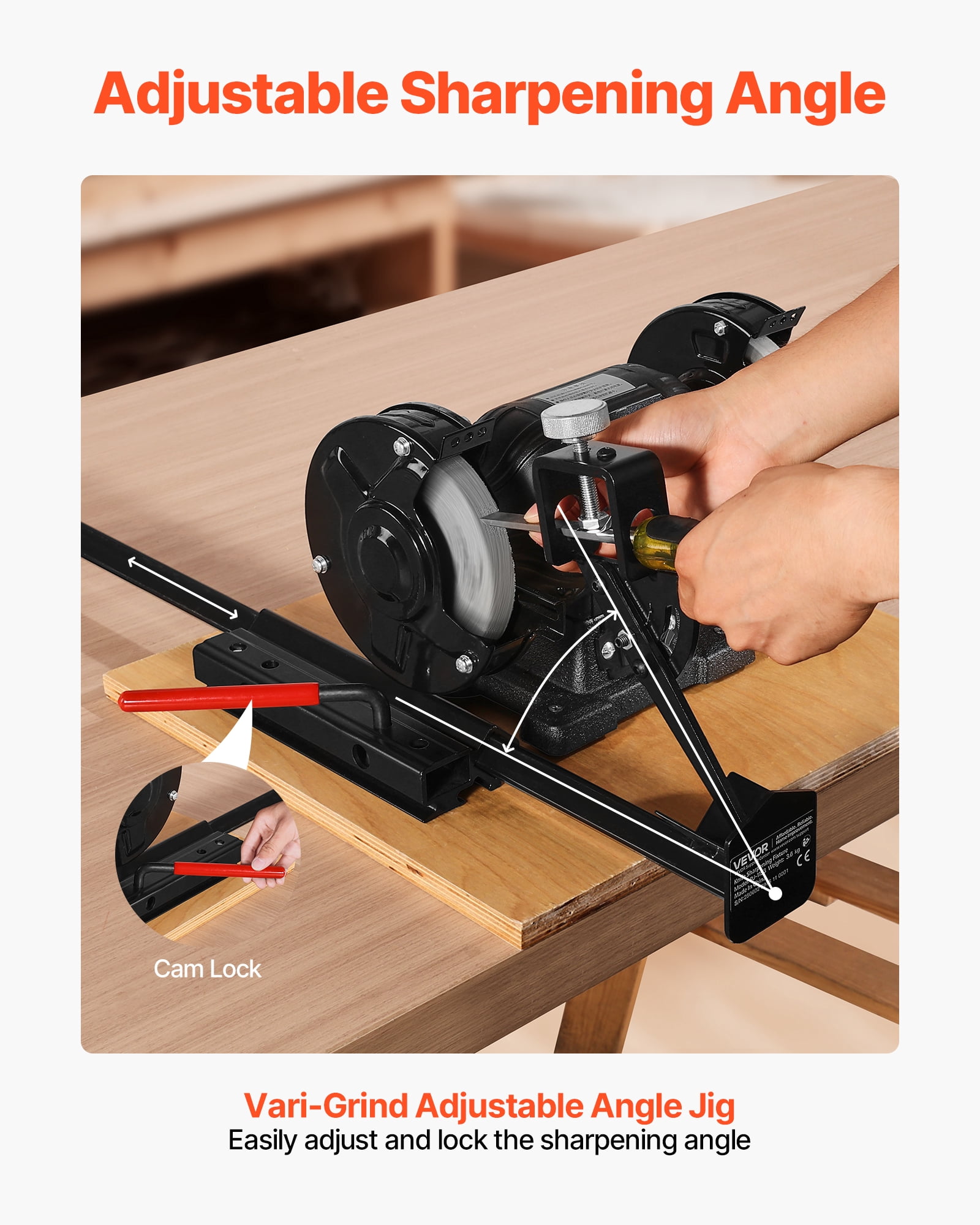VEVOR Multi-Grind Sharpening System, Vari-Grind Pro Sharpening Jig Kit for 6" & 8" Bench Grinders – with Platform, Long Support Arm & Fingernail Gouge Jig, for Chisels, Woodturning, Plane Irons