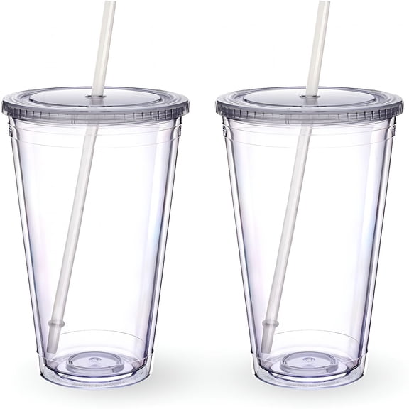 BPPEG Clear Acrylic Tumbler with Straw and Lid 32 oz,Double Walled Insulated Reusable Plastic Iced Coffee Cup,To Go Cup Perfect for Parties,Birthdays,Fit in Cupholder,BPA Free,Clear,2 Pack