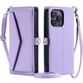 thumbnail image 2 of for iPhone 16e Wallet Case,Kickstand,Crossbody Phone Case with Lanyard Strap Purse Case Flip Credit Card Holder Soft Girls Lady Shockproof Phone Case Cover for iPhone 16e,Purple, 2 of 11