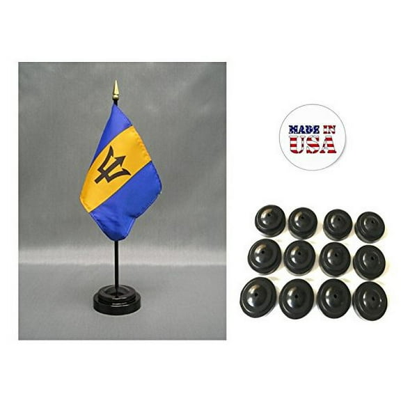 Box of 12 Barbados 4"x6" Miniature Desk & Table Flags Includes 12 Flag Stands & 12 Barbadian or Bajuns Small Mini Stick Flags