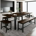 thumbnail image 4 of iPormis 5-Piece Dining Table Set for 4-8 People, Extendable Kitchen Table Set with 2 Benches and 2 Square Stools, Espresso, 4 of 8