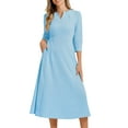 thumbnail image 1 of Vestido de trabajo para mujeres INSPIRE CHIC, corte A, mangas 3/4, elegante, midi, azul claro, talla L, 1 of 6