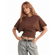 thumbnail image 2 of Camisetas para Mujer, Cuello Redondo, Cintura Ajustada, Informal, Corta, para Entrenamiento, Color Liso, Básicas, Marrón, Talla M, 2 of 5