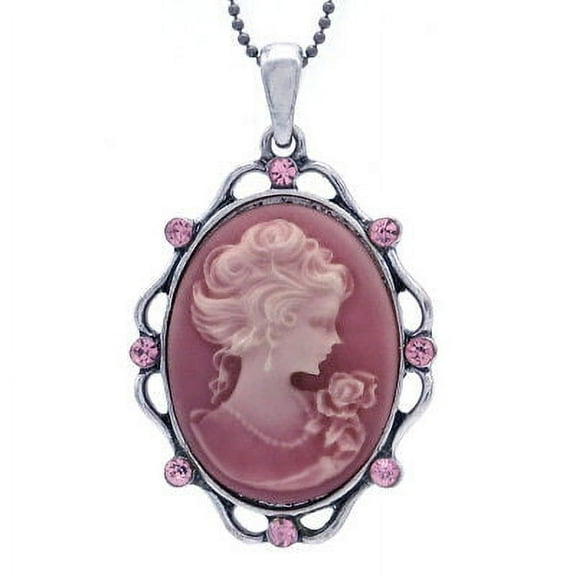 VTG Antique ST Pink Designer Cameo Necklace Pendant 21b