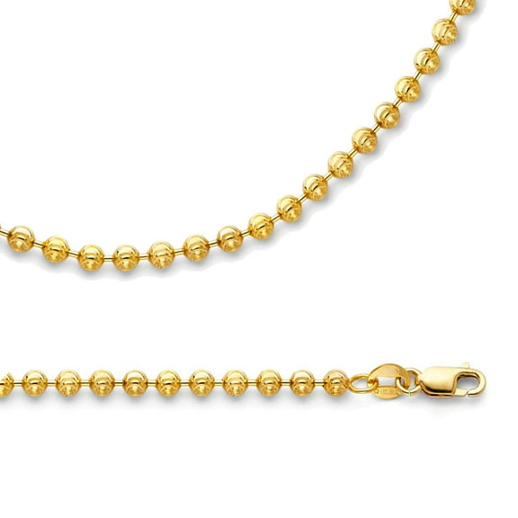 Solid 14k Yellow Gold Chain Ball Necklace Moon Cut Round Beaded Link Polished Genuine, 1.9 mm - 16 inch