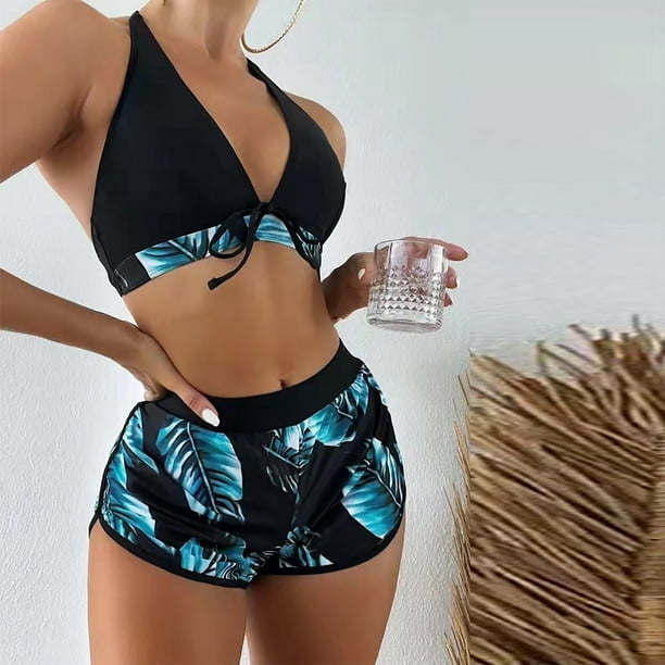 Solid Sexy 3 Piece Bikinis Sets Swimsuit Woman 2023 Bra Top + Thong + Wrap  Mini Skirt Push Up Swimwear Holiday Beach Outfits