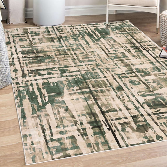 Grunge Decorative Rug, Abstract Paint Manifold Complicated Mixed and Lines Print Illustration, Quality Carpet for Bedroom Dorm and Living Room, 6 Sizes, Army Green, by Ambesonne