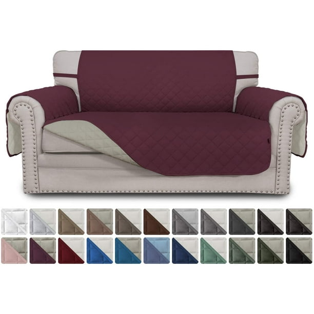 EasyGoing Reversible Sofa Slipcover Water Resistant Couch Cover, Loveseat Size, Wine/Beige