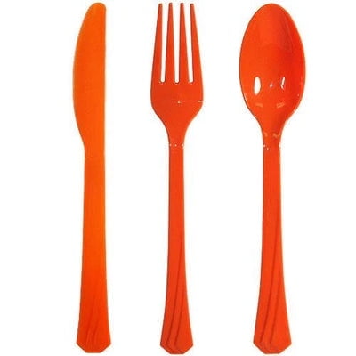 EcoQuality Disposable Plastic Orange Cutlery Combo Set - Great for Party, Soups, Kitchen, Office, Togo, Lunch, Cafeterias, Restaurants (24)