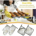 thumbnail image 2 of Oven Mitts and Pot Holders Sets of 4, White Gray Marble Kitchen Gloves for Cooking Baking Golden Line Hot Pads BBQ Potholders, 2 of 6