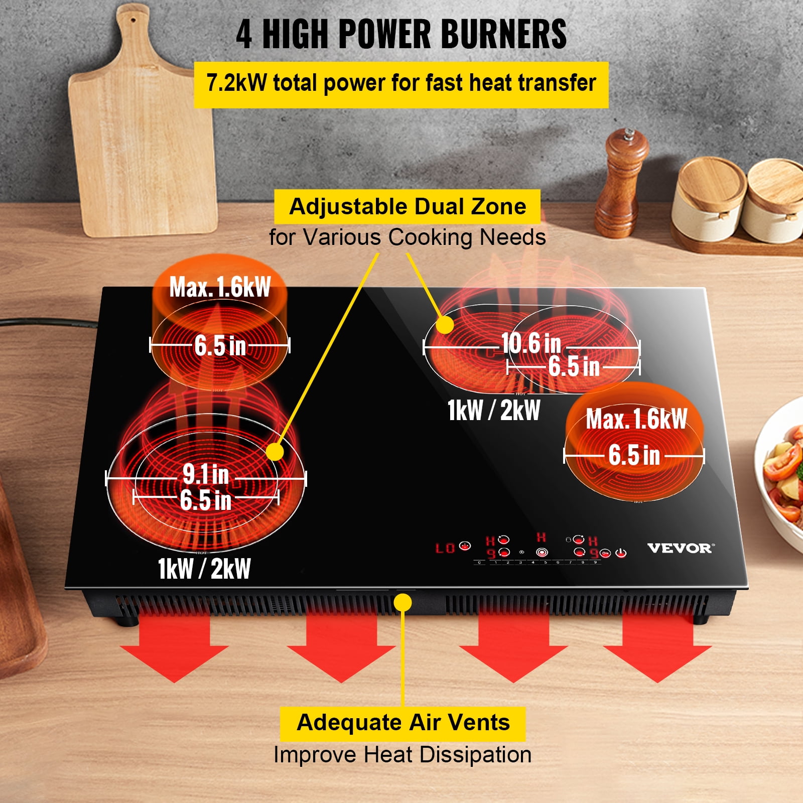 VEVOR Built in Electric Stove Top 30 in. 4 Burners Glass Radiant Cooktop  with Sensor Touch Control, Timer and Child Lock,Black Q30INCH7200W4GOHKV4 -  The Home Depot