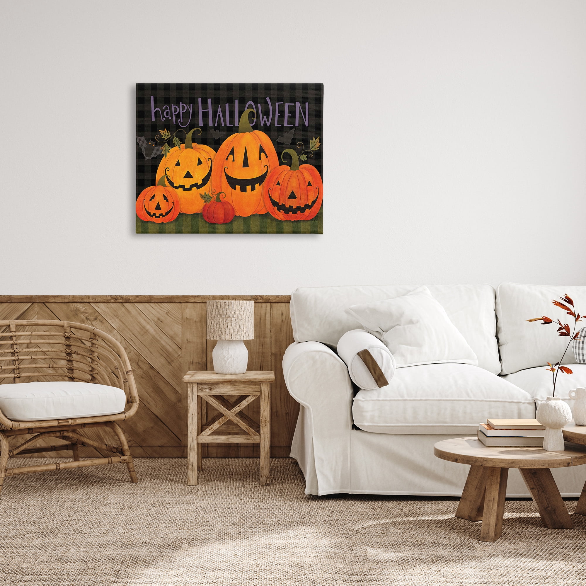 Stupell Industries Halloween Smiling Jack-o-Lanterns Holiday Painting Gallery Wrapped Canvas Art Print Wall Art, 40 x 30