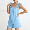 thumbnail image 5 of Womens Pajamas Set 2 Piece Ruffle Pj Soft Tank Top and Shorts Sleepwear Set Bridal Pajama for Summer Nightwear Sky Blue L, 5 of 8