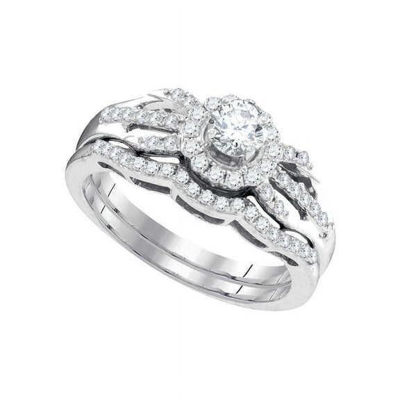 10kt White Gold Womens Round Diamond Halo Bridal Wedding Engagement Ring Band Set 1/2 Cttw