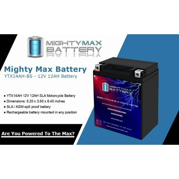 Mighty Max Battery YTX14AH-BS, 12V 12AH AGM SLA Battery for Suzuki
