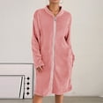 thumbnail image 3 of AUNVITO Women's Cozy Solid Long Sleeve Zip Front Bathrobe Fall Winter Casual Loungewear, 3 of 5