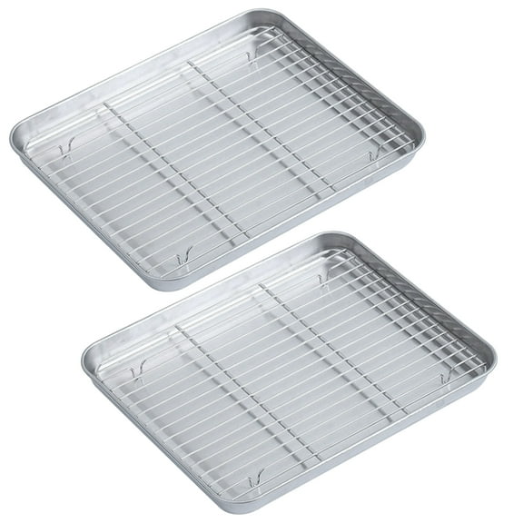 Grusce 2PCS Baking Sheet Pan, Stainless Steel Cookie Sheet with Rack, Removable Baking Pan with Rack Set for Home Kitchen Oven Steamer