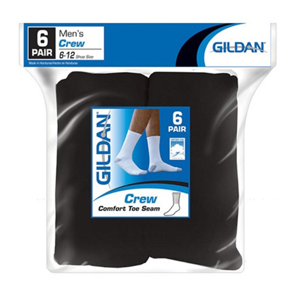 Gildan 6Pk Blk Crew Socks