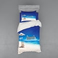 thumbnail image 2 of Seaside Duvet Cover Set, Summer Beach Cruise Boat Trip Tourism Transportation Tranquil Nautical Outdoor, Bedding Set with Shams and Fitted Sheet, 3 Sizes, by Ambesonne, 2 of 3