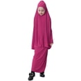 thumbnail image 1 of Robe Maxi à Manches Longues pour Filles, Deux Pièces, Abaya de Fête Musulmane Islamique, Rose Rouge, m, 1 of 8