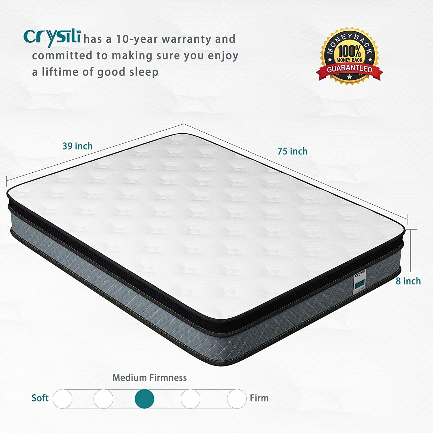 Crystli 10 Inch Gel-Infused Memory Foam Mattress Plush Pillow Top Full Size Mattress in a Box,CertiPUR-US Certified