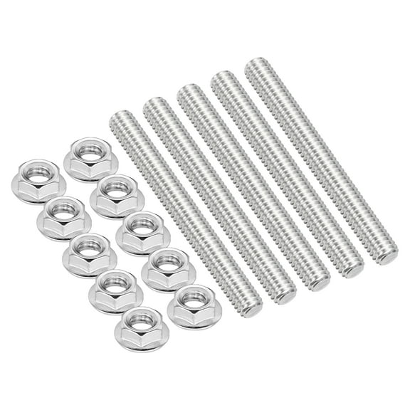 Uxcell 5Pcs 5/16"-18x60mm Threaded Rods with Hex Nuts, 304 Stainless Steel Fully Threaded Rod Right Hand Threads with 10Pcs Flange Nut for Clamps Hangers U-Bolt, Silver Tone
