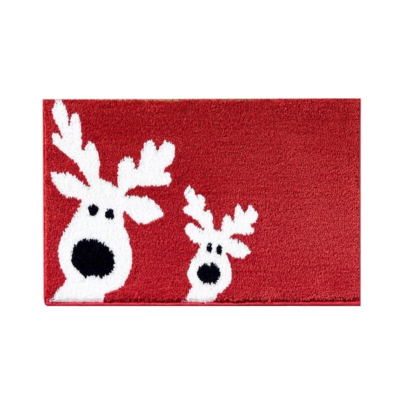 Peeking Reindeer Doormat Red White Christmas, Holiday Door Mat Indoor Outdoor Entrance, Festive Floor Mat for Front Porch Entryway Home Kitchen, Cute Winter Decor for Seasonal Display
