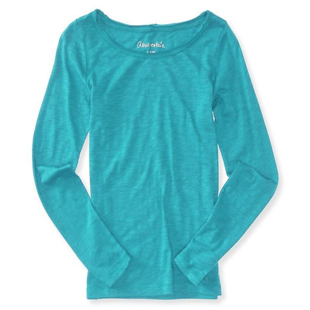 Aeropostale - Camiseta básica de neón para mujer, color azul, talla mediana Aeropostale Camiseta básica
