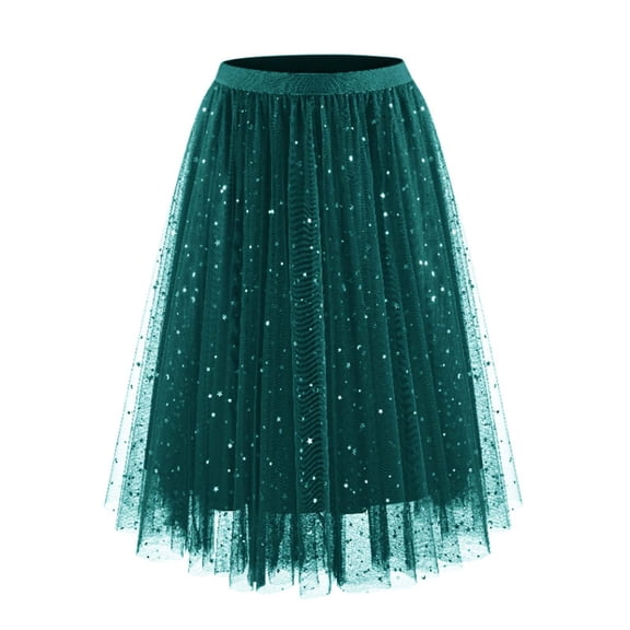 MaFYtyTPR Women's Sequin Skirt Spring And Summer Layered Cake Irregular Half Length Mesh Thin Skirts Z-Army Green L