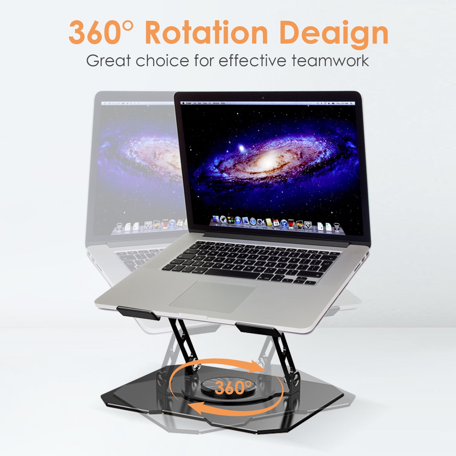 SINGOMON Laptop Stand, Adjustable, with 360° Swivel Base, Ergonomic Laptop Lift Stand - for MacBook Pro Air (10-16 inch) - Black