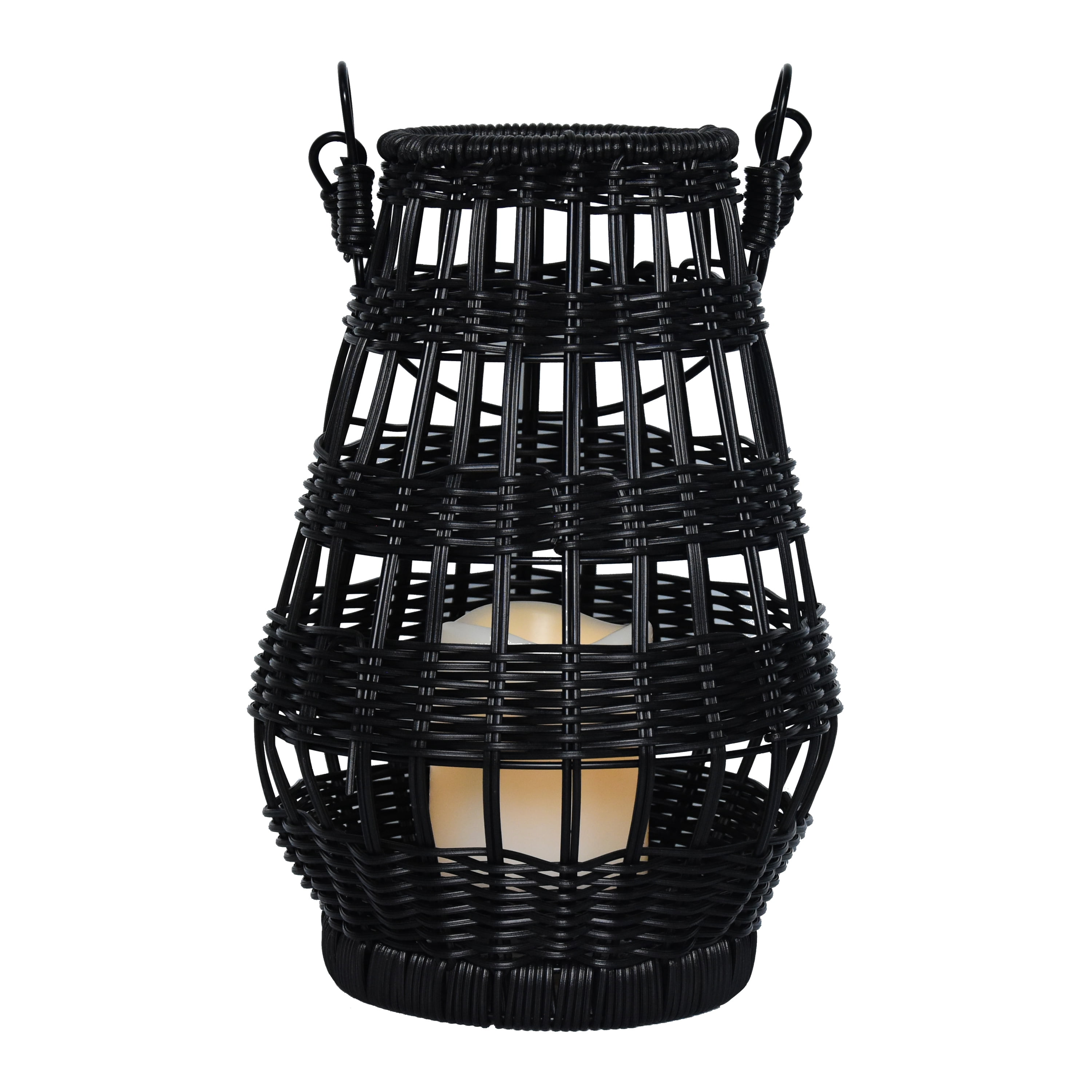 Better Homes & Gardens Decorative Black Rattan Battery Powered Outdoor Lantern with Removable LED Candle