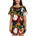 thumbnail image 1 of Fotbe Balls Conjunto de Pijama Estampado para Mujer, 2 Piezas, Ropa de Dormir con Camiseta de Manga Corta y Shorts Suaves-Small, 1 of 6